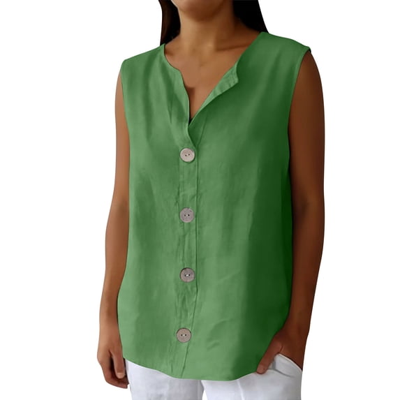 GUACER Sleeveless Blouses for Women Fashion Round Neck Button Loose Fit Tank Tops