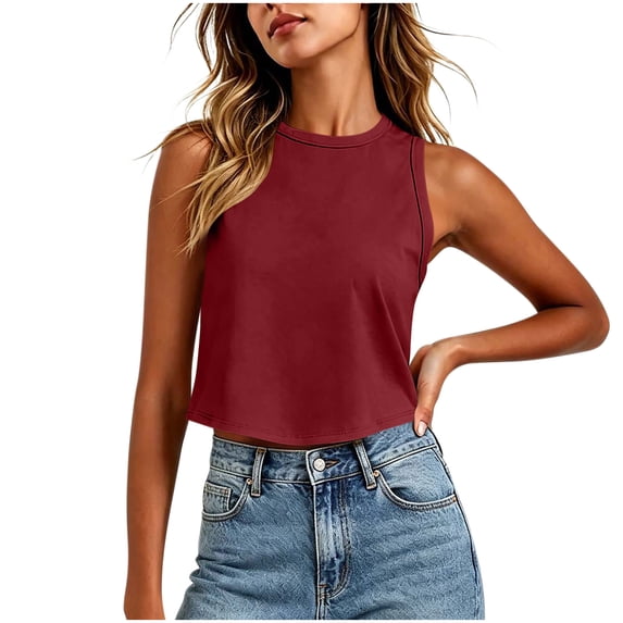 GUACER Sleeveless Crew Neck Crop Top for Women Fitted Ribbed Tank Top, Casual Soft Stretchy Basic Tee