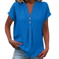 thumbnail image 1 of GUACER Solid Tee Blouses for Women Trendy V Neck Button Pleated Cotton Linen Loose Breathable T Shirts, 1 of 6