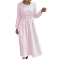 thumbnail image 1 of GUACER Striped Midi Dresses for Women Crewneck Long Sleeve Smocked Waist A-Line Casual Dresses for Lounge Vacation, 1 of 8