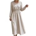 thumbnail image 1 of GUACER Striped Midi Dresses for Women Crewneck Long Sleeve Smocked Waist A-Line Casual Dresses for Lounge Vacation, 1 of 8