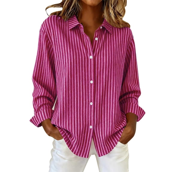 GUACER Striped Shirts for Women Casual Lapel Button Long Sleeve Poplin Blouses Relaxed Fit Tops for Work & Weekend
