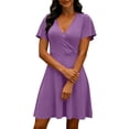 thumbnail image 1 of GUACER Summer Dresses for Women A-Line V Neck Ruffle Sleeve Wrap Midi Dress Casual Loose Fit Sundress, 1 of 9
