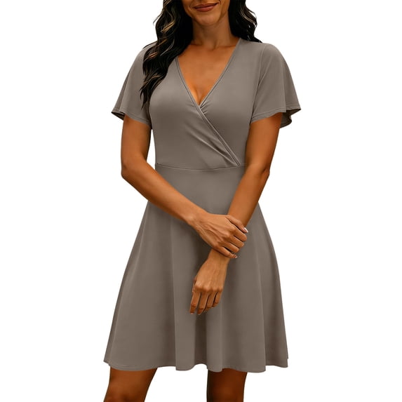 GUACER Summer Dresses for Women A-Line V Neck Ruffle Sleeve Wrap Midi Dress Casual Loose Fit Sundress