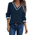 thumbnail image 1 of GUACER Sweaters for Women Trendy Contrast Trim V-Neck Lightweight Ribbed Knit Casual Fall Long Sleeve Pullover Tops, 1 of 7