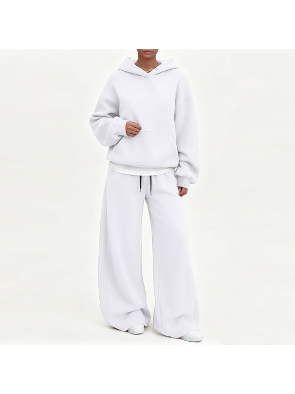 Sweatsuits for Women 2 Piece Outfits Oversized Pullover Hoodie & Drawstring Wide Leg Sweatpants Soft Fleece Fall Lounge Sets