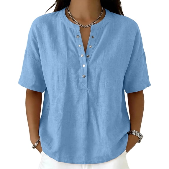 GUACER Tops for Women Button Down Short Sleeve Henley Shirt, Summer Loose Fit Casual Blouse