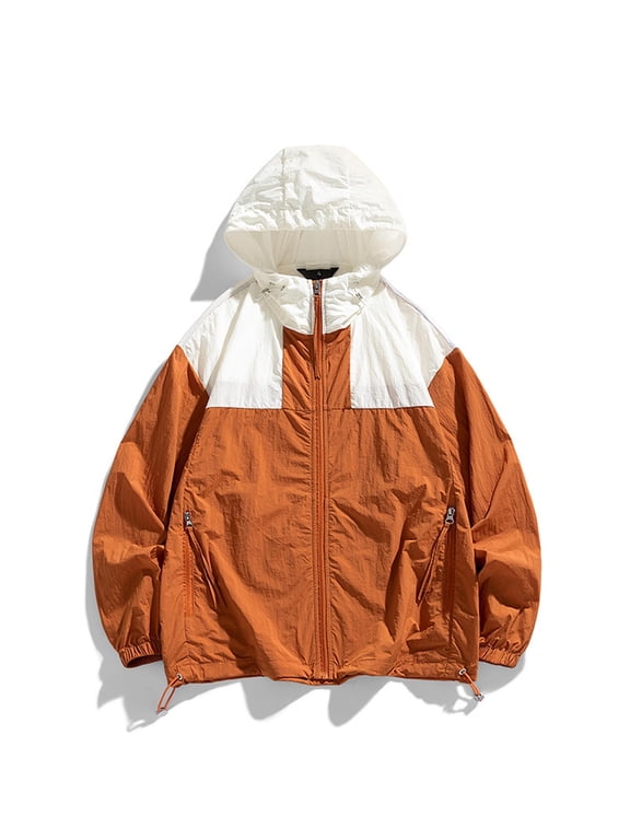 Unisex Colorblock Hooded Windbreaker - UPF 50+ Sun Protection Lightweight Jacket with Zip Pockets, Quick-Dry Outdoor Fishing Coats