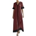 thumbnail image 1 of GUACER V-Neck Maxi Dress for Women Cotton Linen Casual Short Sleeve Contrast Trim Boho Long Dresses with Ruffle Hem, 1 of 7