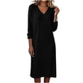 thumbnail image 1 of GUACER V Neck Midi Dresses for Women Solid Long Sleeve Soft Casual Slim Fit Dresses for Fall Winter Lounge Wedding Guest Gift, 1 of 7