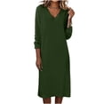 thumbnail image 1 of GUACER V Neck Midi Dresses for Women Solid Long Sleeve Soft Casual Slim Fit Dresses for Fall Winter Lounge Wedding Guest Gift, 1 of 7