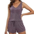 thumbnail image 1 of GUACER V-Neck Sleeveless Pajama Sets for Women Casual Drawstring Shorts Loose Soft Knit Loungewear, 1 of 8
