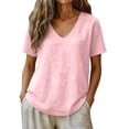 thumbnail image 1 of GUACER V Neck T Shirts for Women Casual Short Sleeve Tops Textured Cotton Linen Loose Basic Summer Tees Flowy Blouses, 1 of 6