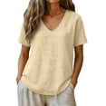 thumbnail image 1 of GUACER V Neck T Shirts for Women Casual Short Sleeve Tops Textured Cotton Linen Loose Basic Summer Tees Flowy Blouses, 1 of 6
