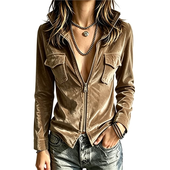 GUACER Velvet Jackets for Women Full Zip Trendy Fall Winter Vintage Long Sleeve Tops Casual Outerwear