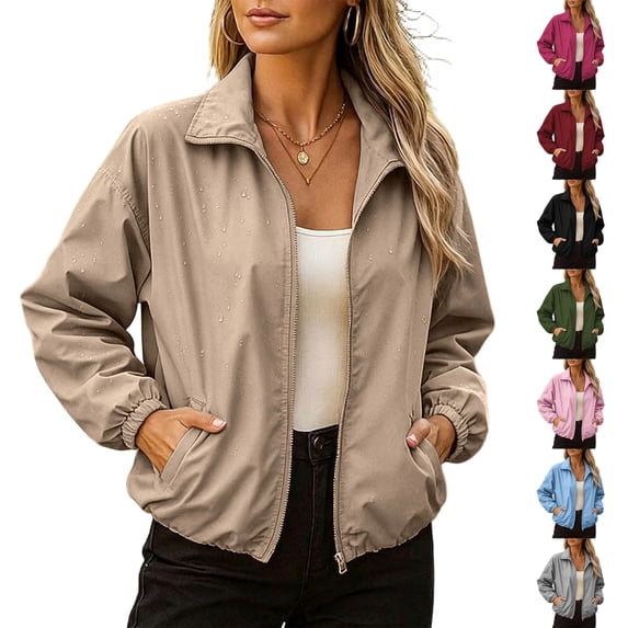 GUACER Waterproof Jackets for Women Stand Collar Windbreaker with Pockets Outdoor Lightweight Zip-Up Rain Coat