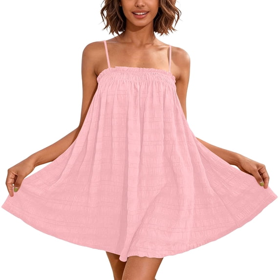 GUACER Women's Babydoll Sundress Summer Cami Mini Dress Textured Flowy Casual Dress with Adjustable Straps