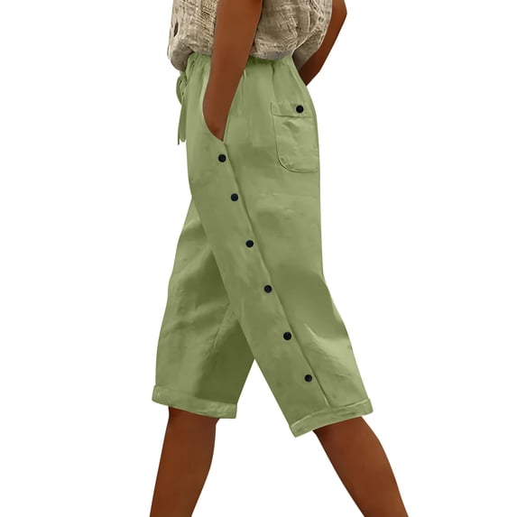 GUACER Women's Bermuda Shorts Fashion Cotton Linen Loose Drawstring High Elastic Waist Button Breathable Lounge Shorts