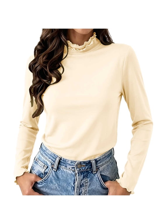 Women's Brushed High Neck Tops Long Sleeve Trendy Soft Fleece Slim Fit Sweaters for Fall & Winter
