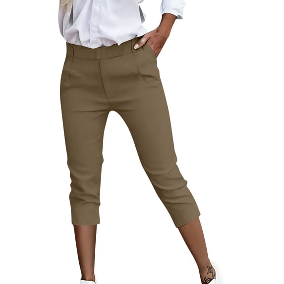 GUACER Women's Capri Pants Trendy High Waisted Straight Leg Pockets Cropped Pants