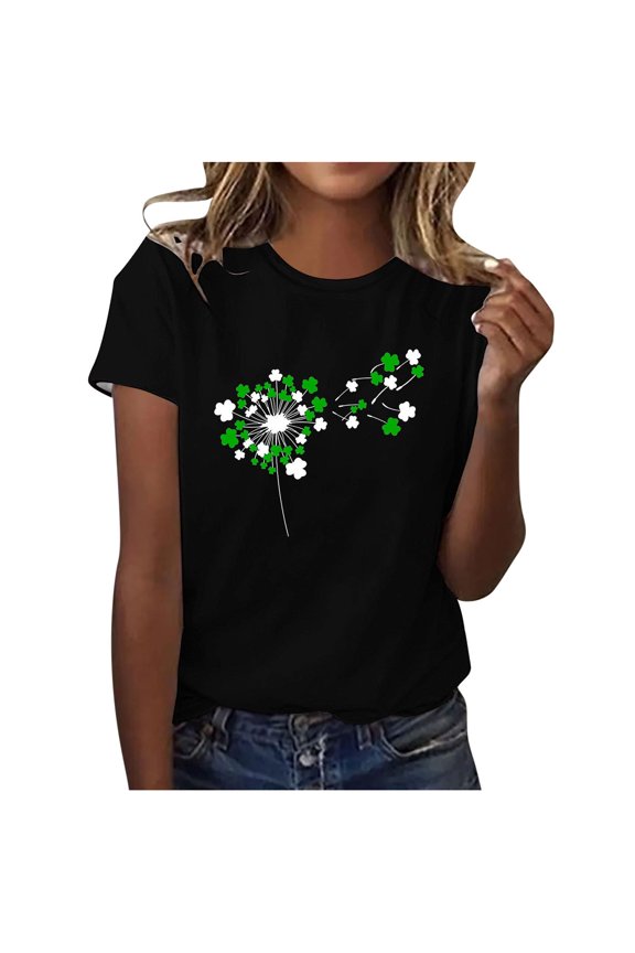 Women's Casual Sparkling Crystal Printed Round Neck Short Sleeved