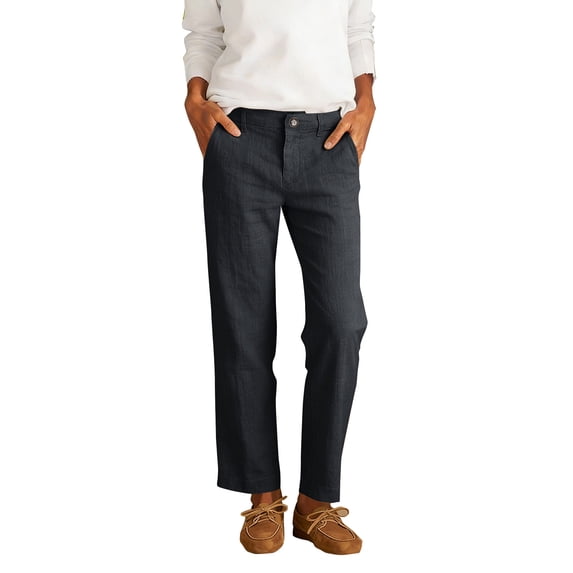 GUACER Women's Classic Linen Straight Leg Pants Button Trousers with Pockets Casual Chino Slacks