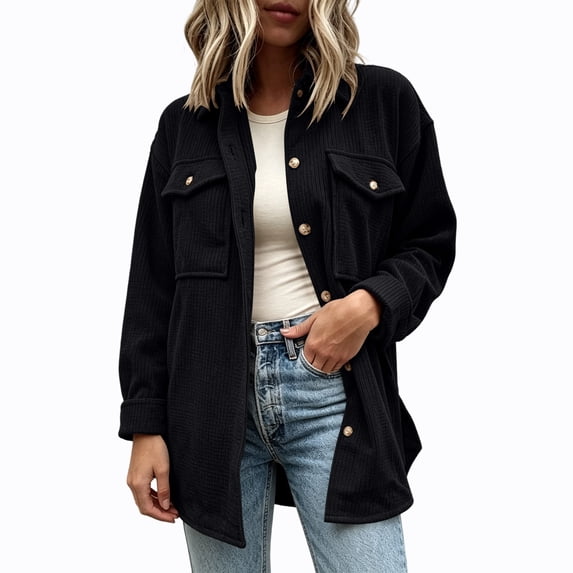 GUACER Women's Corduroy Shirt Jackets Oversized Collared Long Sleeve Button Down Tops with Pockets