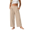 thumbnail image 1 of GUACER Women's Cotton Linen Wide Leg Pants Elastic Waist Button Pocket Trousers Loose Fit Casual Straight Leg Pants, 1 of 8