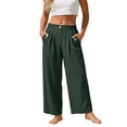 thumbnail image 1 of GUACER Women's Cotton Linen Wide Leg Pants Elastic Waist Button Pocket Trousers Loose Fit Casual Straight Leg Pants, 1 of 8