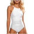 thumbnail image 1 of GUACER Women's Crew Neck Ruched One Piece Swimsuit Tummy Control Bathing Suit with Adjustable Straps Backless Pleated Swimwear, 1 of 9