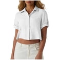 thumbnail image 1 of GUACER Women's Cropped Button Down Shirts Casual Cotton Linen Short Sleeve Tops Summer Collared Blouses for Ladies, 1 of 7