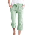 thumbnail image 1 of GUACER Women's Cropped Pants Trendy Striped Elastic Waisted Drawstring Pockets Capri Pants, 1 of 7