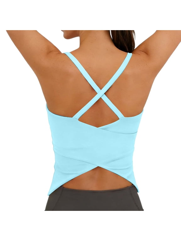 Women's Cross-Back Camisole Strappy Racerback Workout Tank Tops Casual Yoga Gym Athletic Crop Top