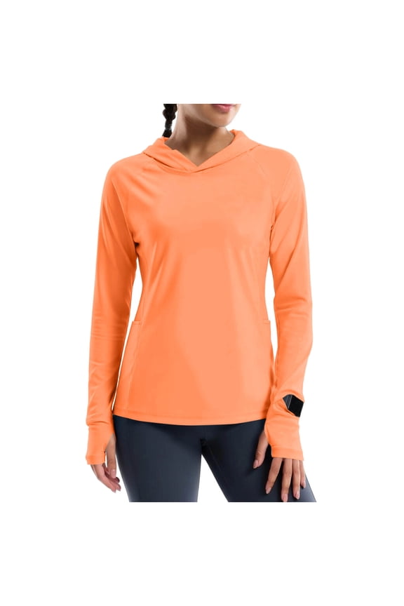 Women's Hooded Long Sleeve Sun Protection Shirts UPF 50+ Running Tops with Pockets for Ladies