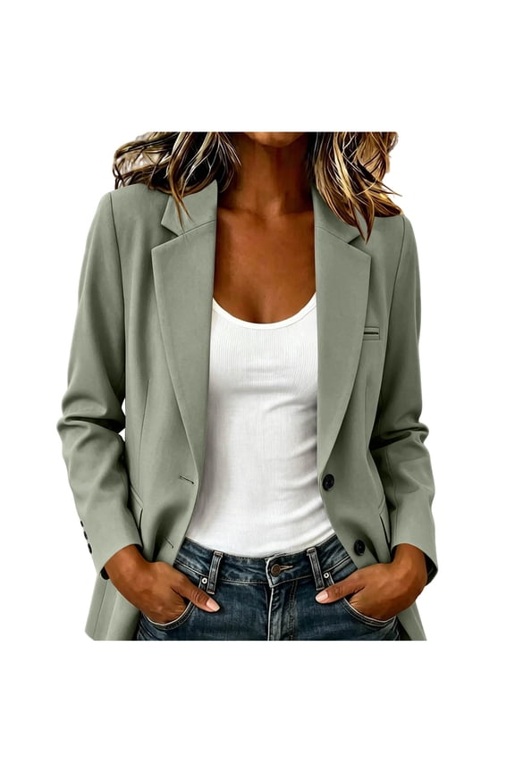 Women's Open Front Boyfriend Blazer Business Casual Loose Long Sleeve Suit Jacket with Pockets