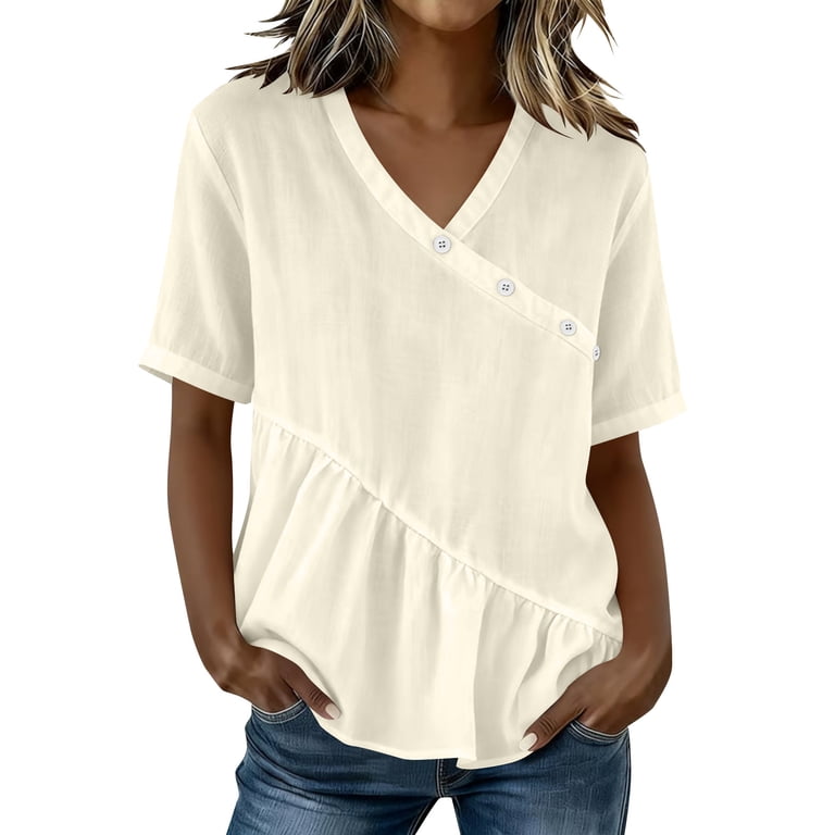 GUACER Women's Peplum Tops Asymmetrical Button Blouses V Neck