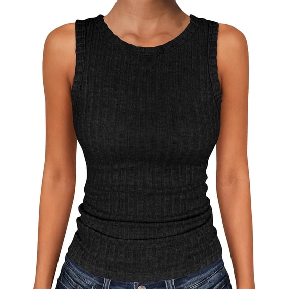 GUACER Women's Ribbed Knit Tank Tops, Crew Neck Sleeveless Loose Cami Top, Casual Basic Camisole