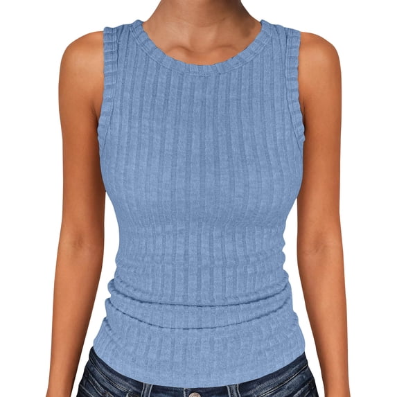 GUACER Women's Ribbed Knit Tank Tops, Crew Neck Sleeveless Loose Cami Top, Casual Basic Camisole