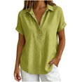 thumbnail image 1 of GUACER Women's Short Sleeve Cotton Linen Shirt Button Down Collared Blouse, Breathable Summer Top, 1 of 6
