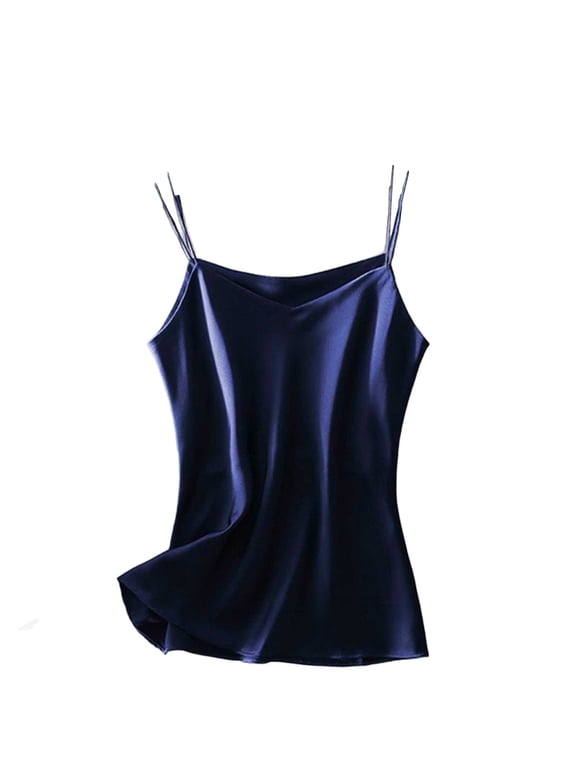 Women's Silk-Satin Tank Tops V Neck Fluid A-Line Camisole Sleeveless Blouse Dressy Summer Shell Top for Office & Parties
