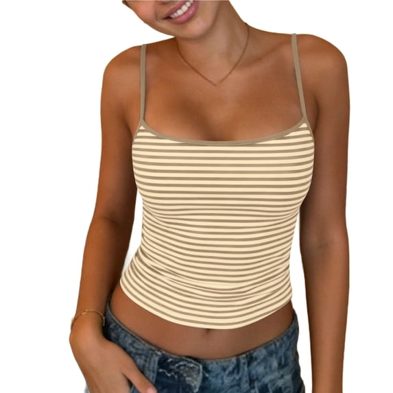 GUACER Women's Striped Camisole Tops Casual Adjustable Spaghetti Straps Square Neck Slim Fit Crop Tank Shirts