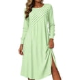 thumbnail image 1 of GUACER Women's Striped Midi Dresses Side Slit Knit Long Sleeve Round Neck Loose Casual Dresses for Vacation Lounge Gift, 1 of 7