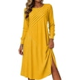 thumbnail image 1 of GUACER Women's Striped Midi Dresses Side Slit Knit Long Sleeve Round Neck Loose Casual Dresses for Vacation Lounge Gift, 1 of 7
