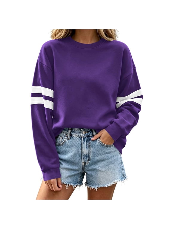 Women's Tops Oversized Crewneck Sweatshirts Varsity Stripe Long Sleeve Pullovers Soft Cozy Knit Casual Fall Campus