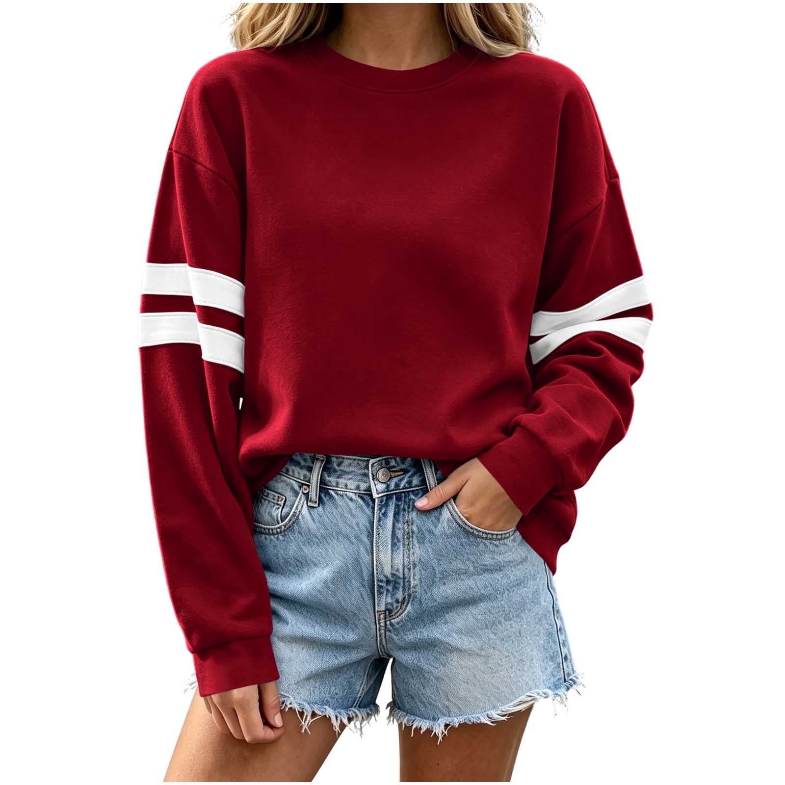GUACER Women's Tops Oversized Crewneck Sweatshirts Varsity Stripe Long Sleeve Pullovers Soft Cozy Knit Casual Fall Campus