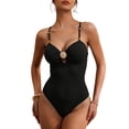 thumbnail image 1 of GUACER Women's Tummy Control One Piece Swimsuit Shell Buckle Push Up Bathing Suit with Gold Bead Straps Monokini, 1 of 9