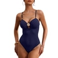 thumbnail image 1 of GUACER Women's Tummy Control One Piece Swimsuit Shell Buckle Push Up Bathing Suit with Gold Bead Straps Monokini, 1 of 9