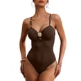 thumbnail image 1 of GUACER Women's Tummy Control One Piece Swimsuit Shell Buckle Push Up Bathing Suit with Gold Bead Straps Monokini, 1 of 9
