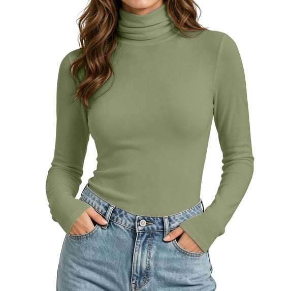 GUACER Women's Turtleneck Tops Long Sleeve Slim Fit Stretch Knit Shirts Lightweight Layering Undershirts Fall Winter Casual Basics