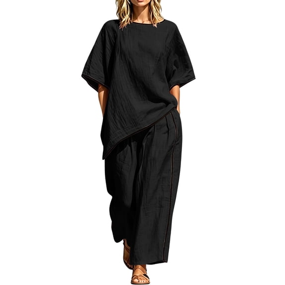 GUACER Women's Two Piece Sets Oversized Short Sleeve Top and Wide-Leg Pants Set Summer Casual Outfit